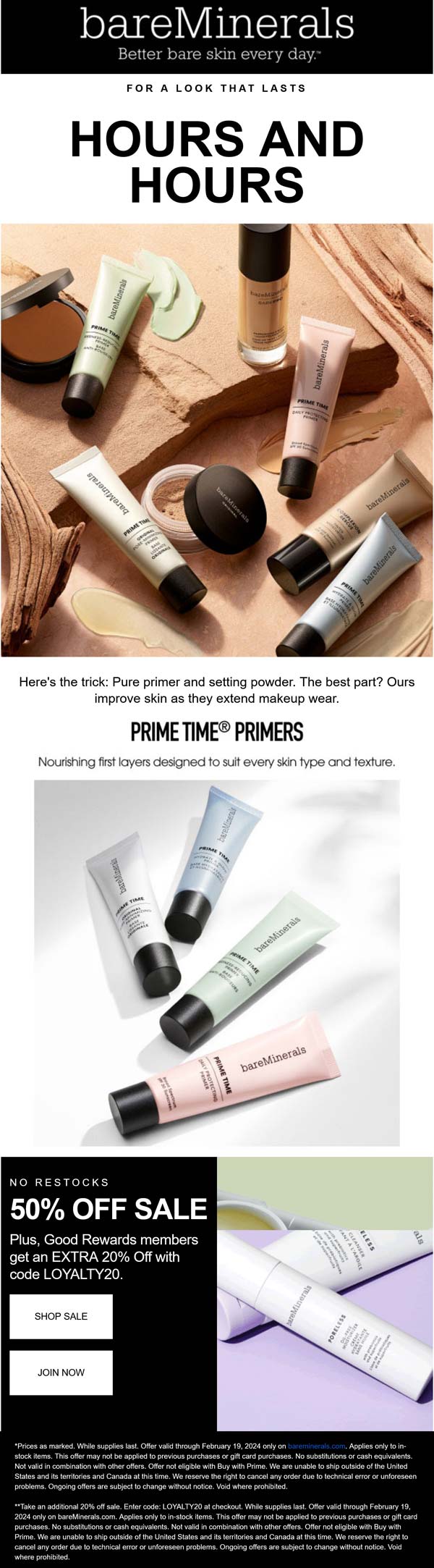 bareMinerals stores Coupon  50-70% off sale items at bareMinerals via promo code LOYALTY20 #bareminerals 