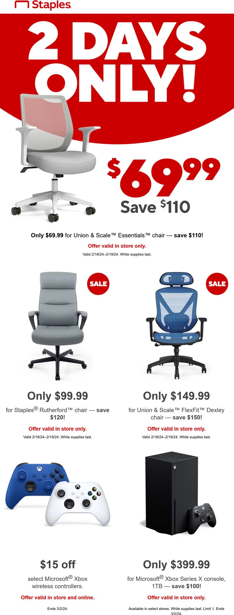 Staples stores Coupon  $70 office chair & $15 off Xbox controllers at Staples #staples 