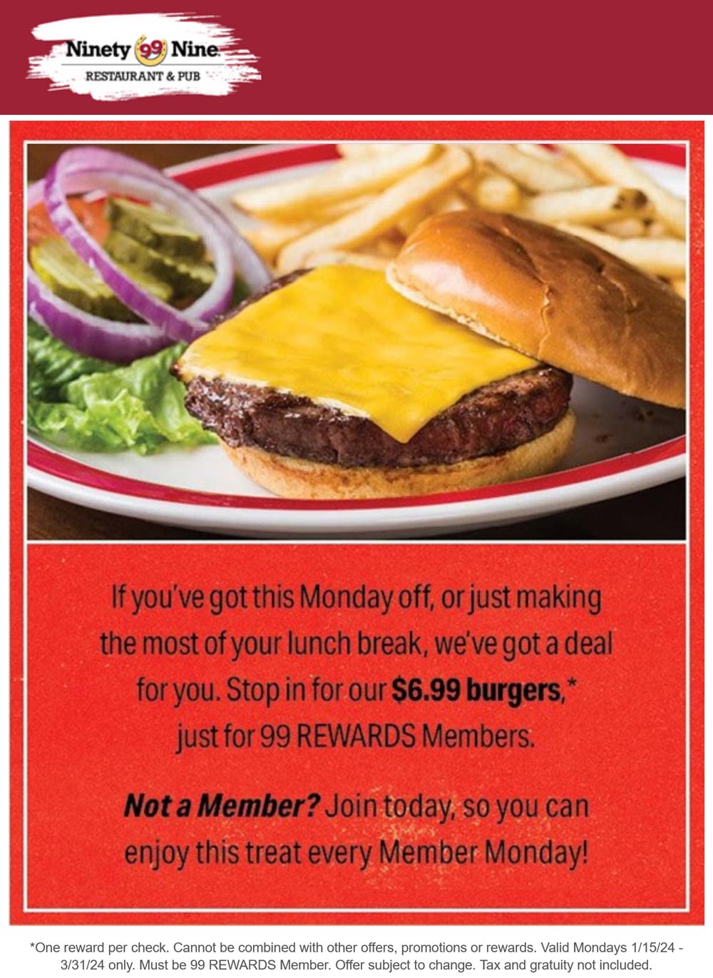 99 Restaurants restaurants Coupon  $7 cheeseburger meals Mondays at 99 Restaurants #99restaurants 