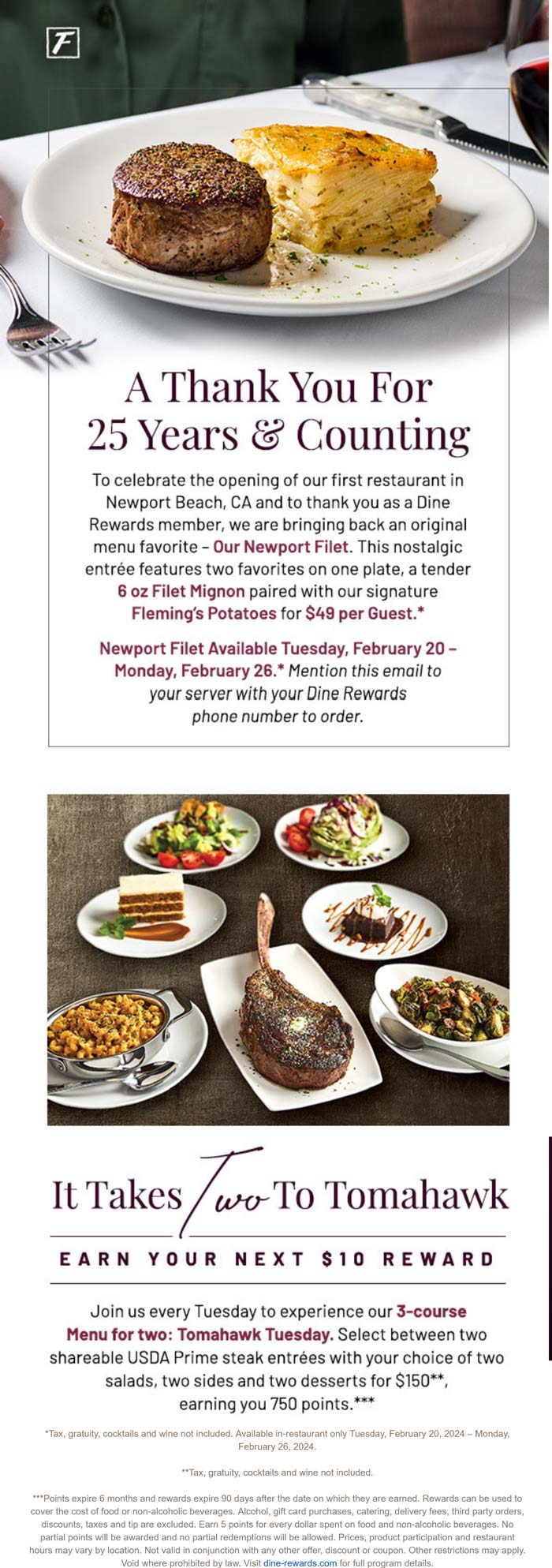 Flemings restaurants Coupon  Filet mignon + potatoes = $49 at Flemings steakhouse #flemings 