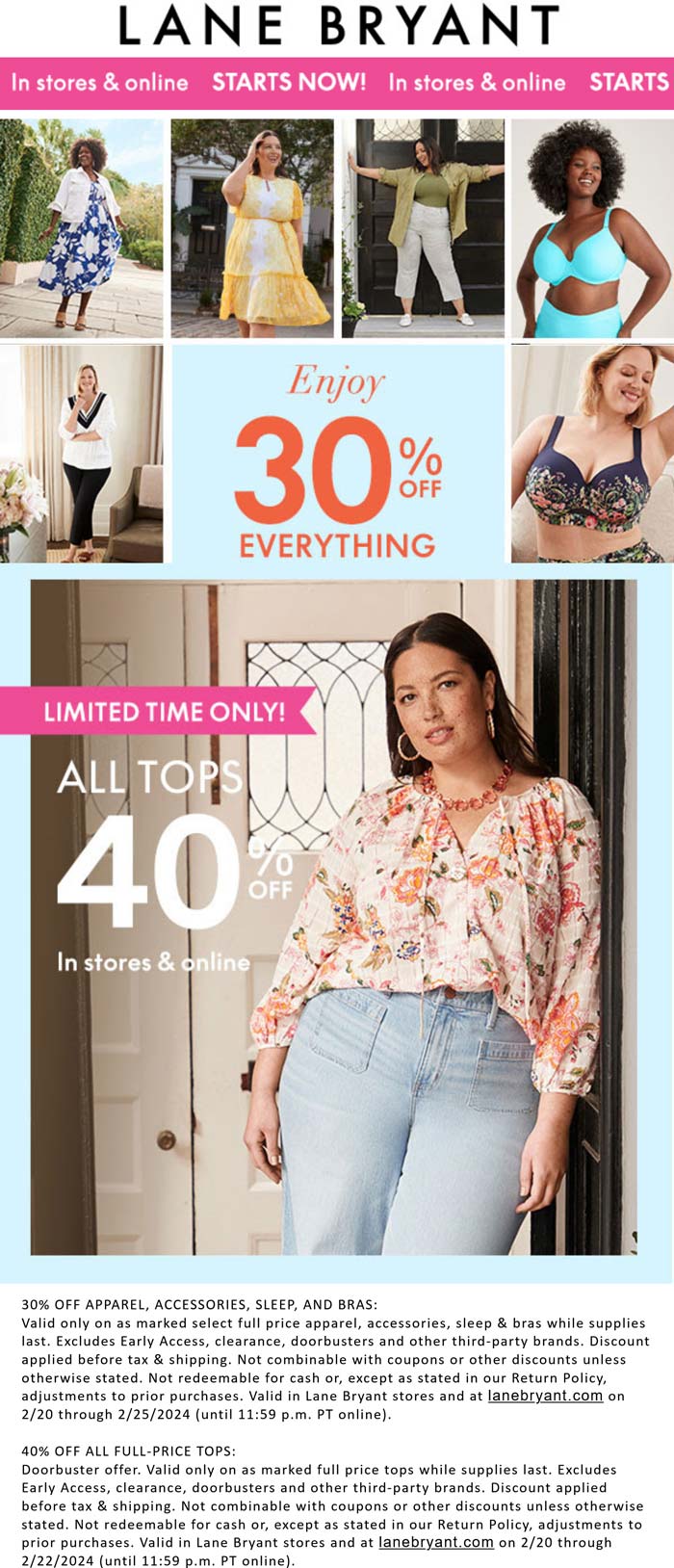 Lane Bryant stores Coupon  30% off everything & 40% off tops at Lane Bryant, also online #lanebryant 