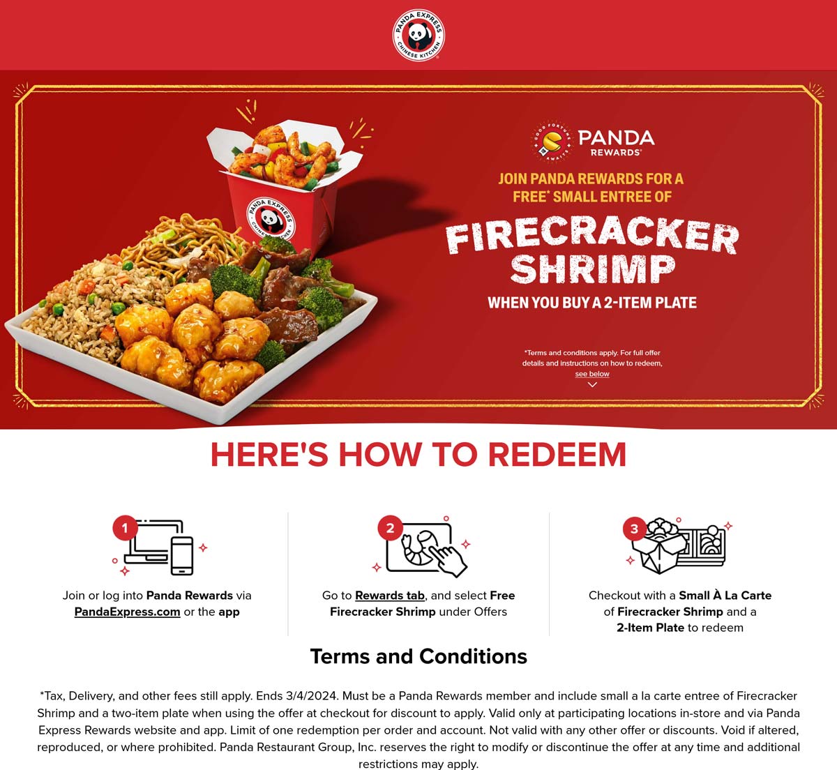Panda Express restaurants Coupon  Free firecracker shrimp with your plate via login at Panda Express restaurants #pandaexpress 