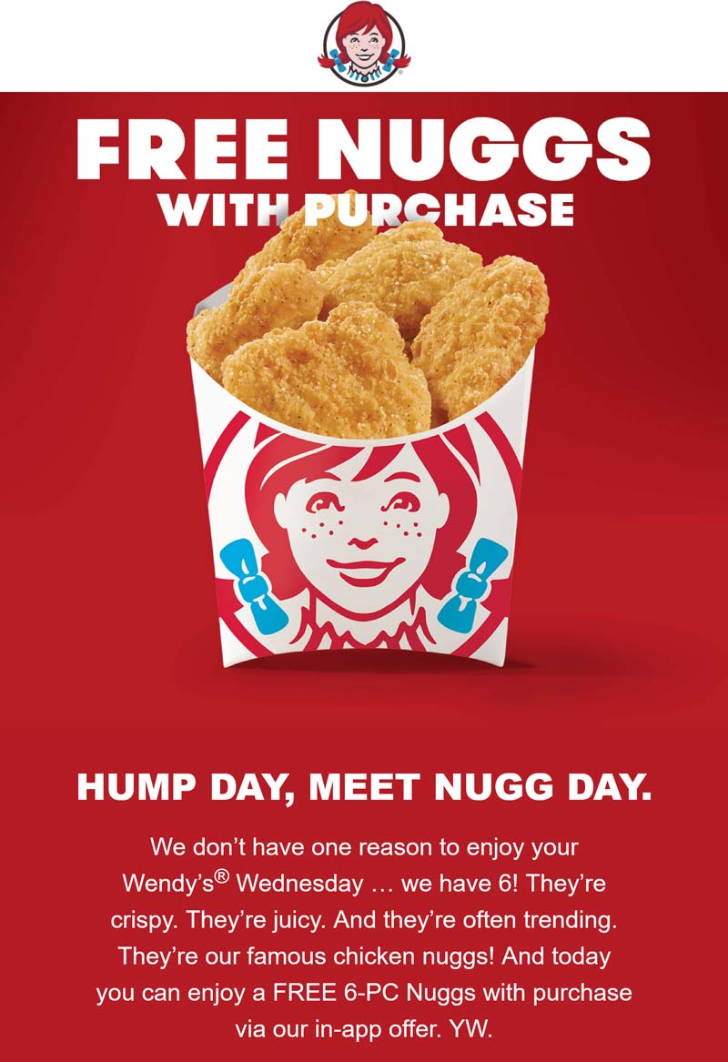 Wendys restaurants Coupon  Free 6pc chicken nuggets today via mobile order at Wendys #wendys 