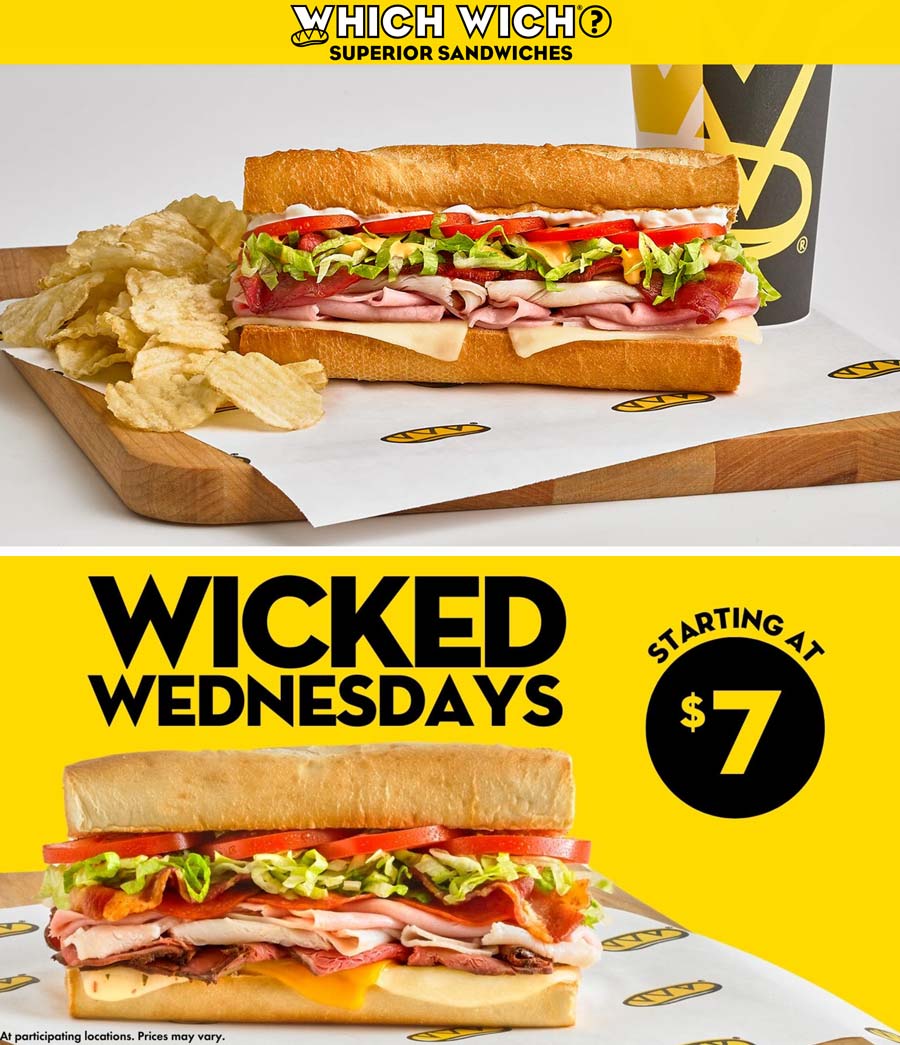 Which Wich restaurants Coupon  5 meat wicked sandwich for $7 today at Which Wich #whichwich 