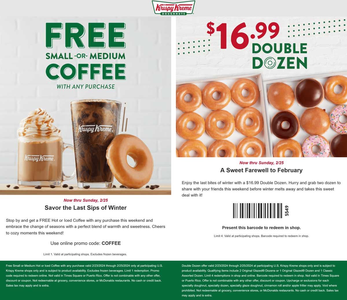 Krispy Kreme restaurants Coupon  Free coffee with any purchase this weekend + $17 double dozen at Krispy Kreme #krispykreme 
