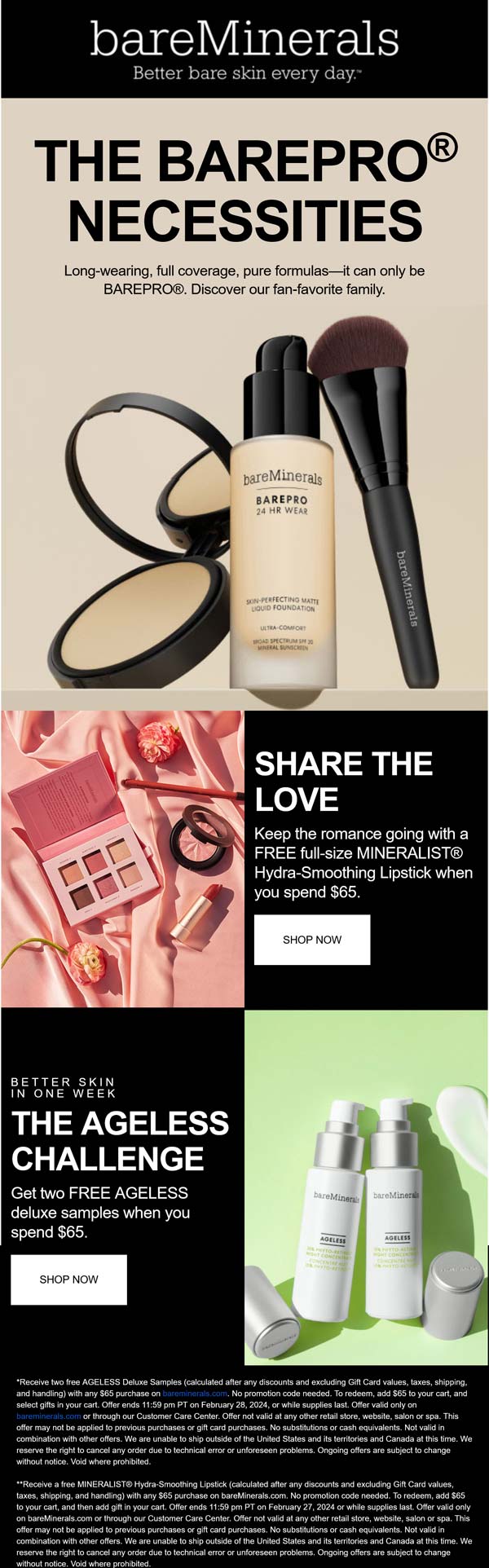 bareMinerals stores Coupon  Free lipstick & 2 minis on $65+ online at bareMinerals #bareminerals 