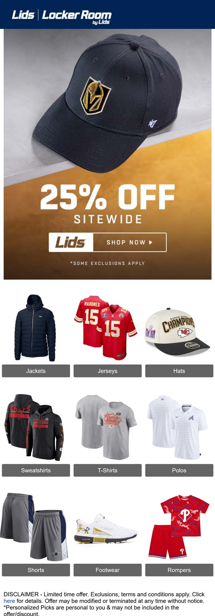 Lids stores Coupon  25% off everything today at Lids via promo code LIDS25 #lids 