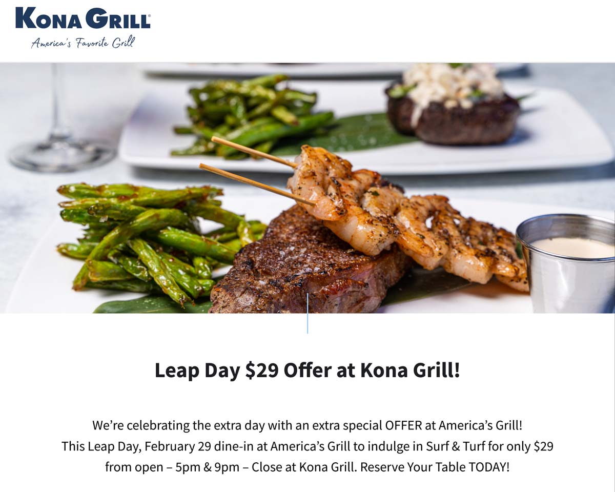 Kona Grill restaurants Coupon  $29 surf & turf today at Kona Grill restaurants #konagrill 