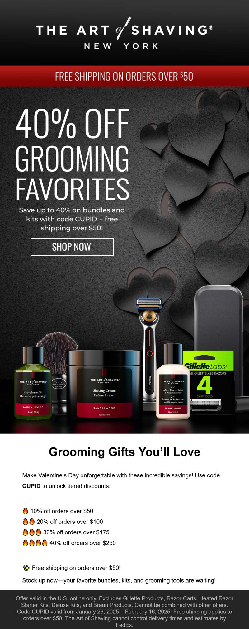 The Art of Shaving stores Coupon  40% off at The Art of Shaving via promo code CUPID #theartofshaving 