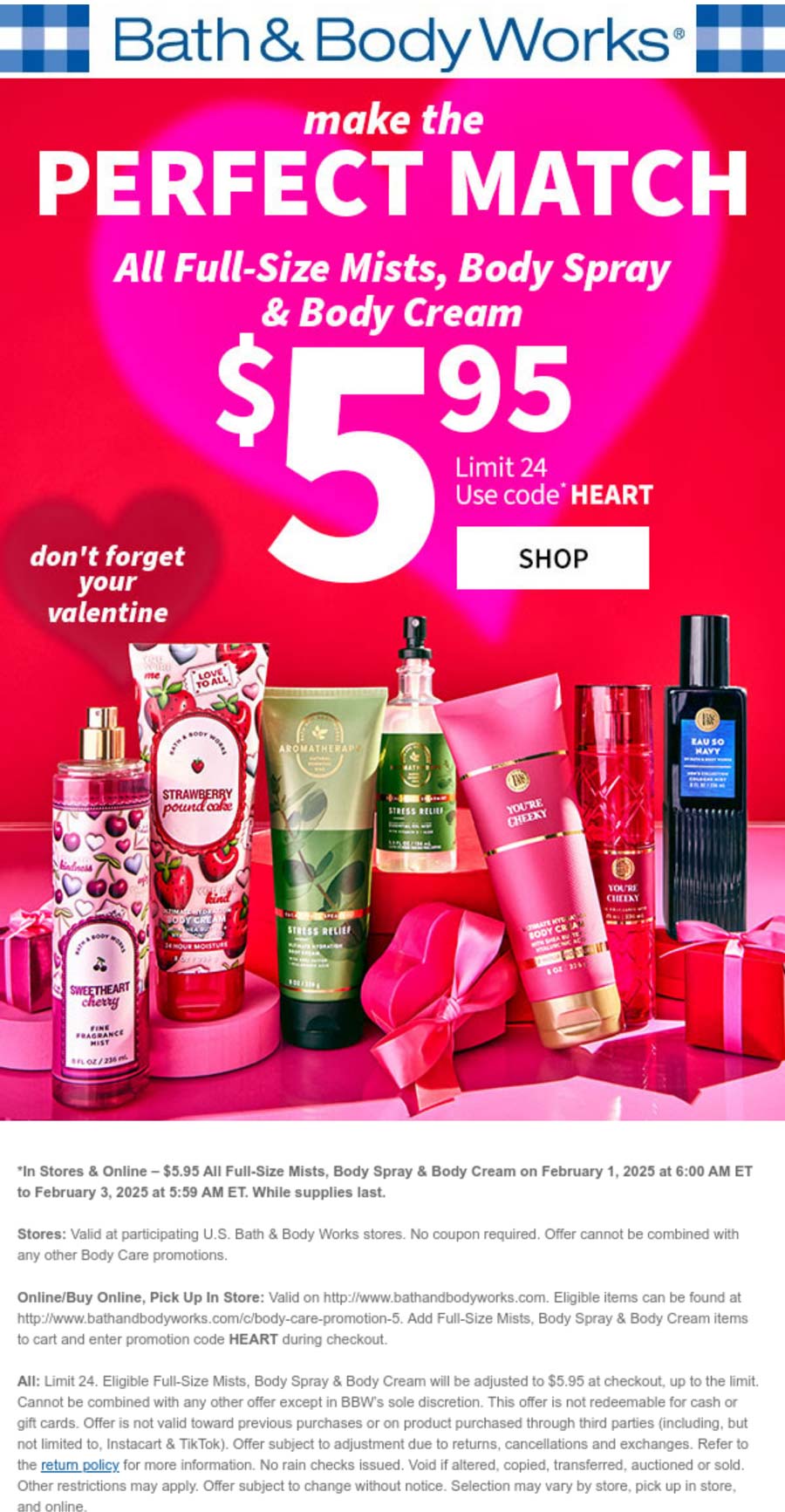 Bath & Body Works stores Coupon  $6 creams, sprays & mists at Bath & Body Works, ditto online #bathbodyworks 