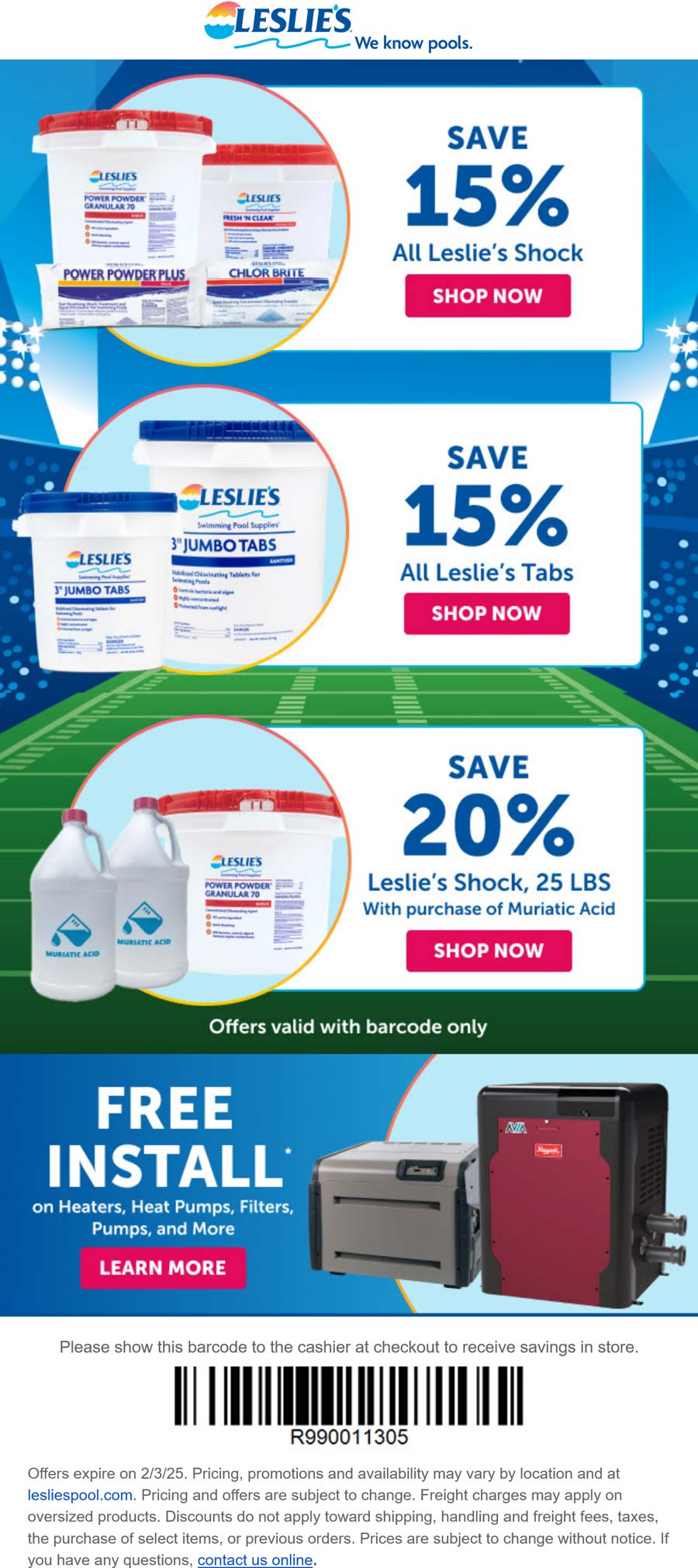 Leslies stores Coupon  15-20% off tabs & shock at Leslies pool supplies #leslies 