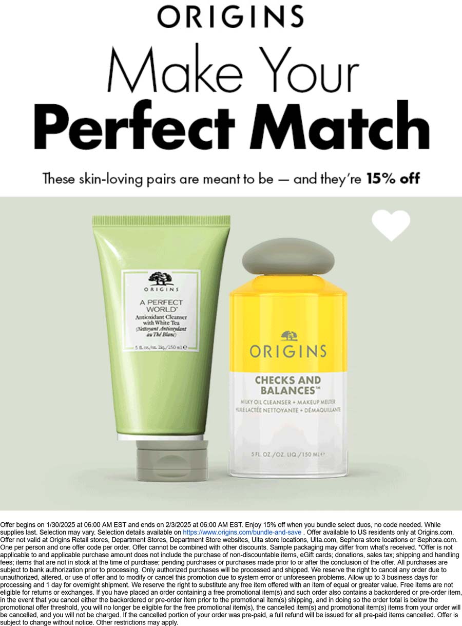 Origins stores Coupon  15% off duos today at Origins #origins 