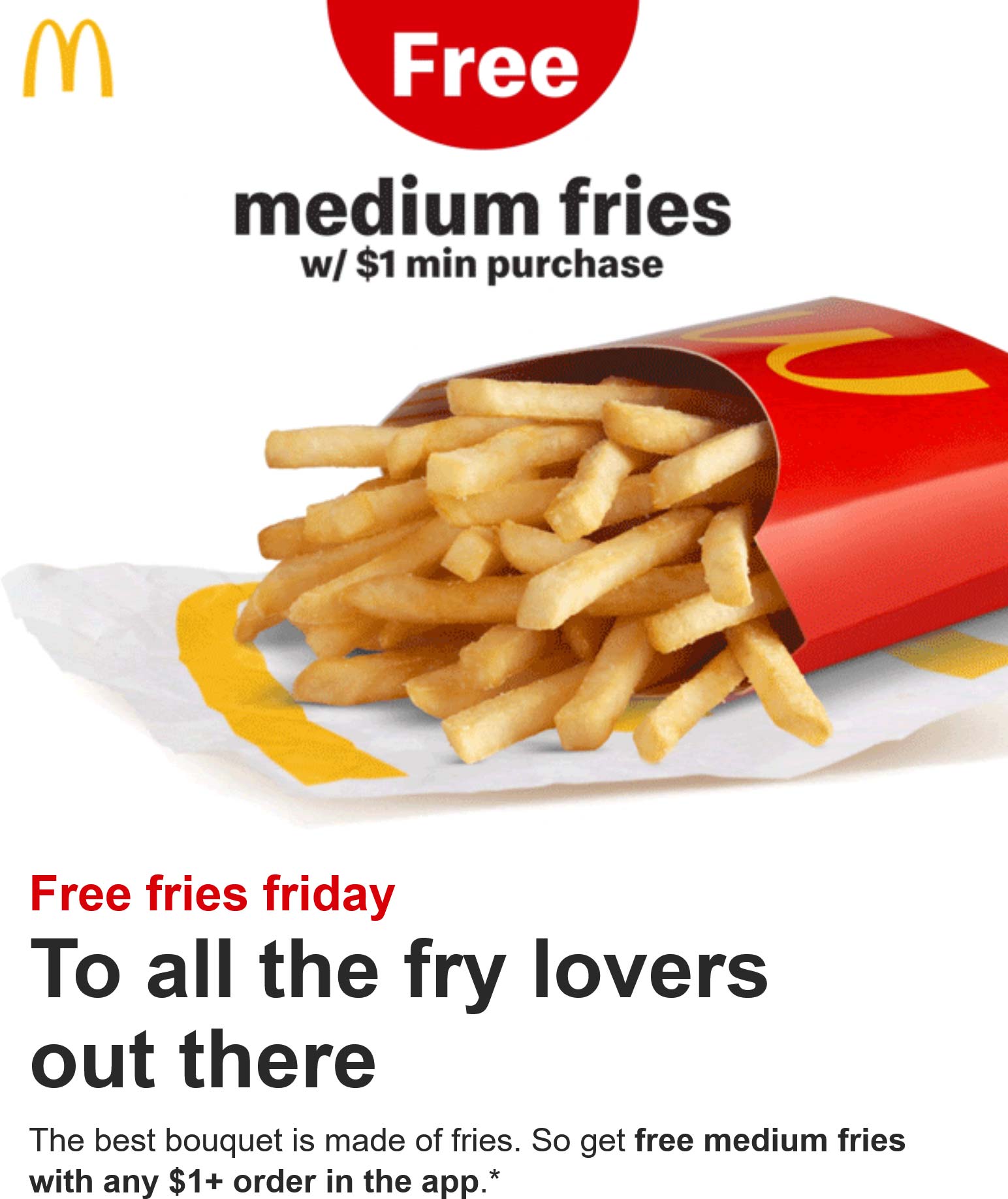 McDonalds restaurants Coupon  Free fries on $1 today at McDonalds #mcdonalds 