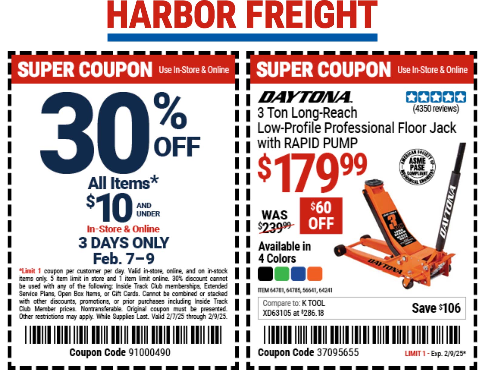 Harbor Freight stores Coupon  30% off at Harbor Freight tools, or online via promo code 91000490 #harborfreight 