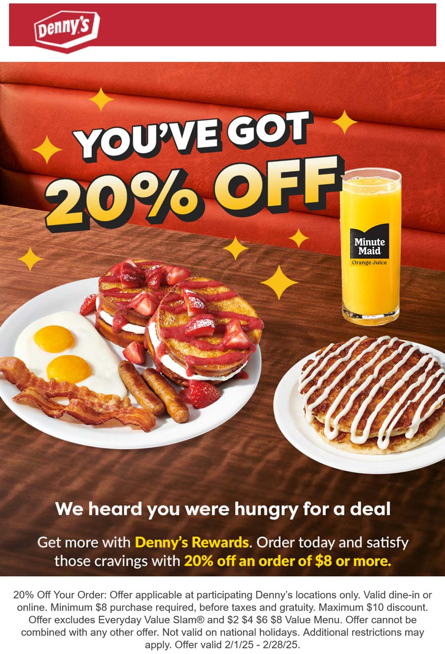 20 Off At Dennys Restaurants Dennys February 2026 Coupons Promo