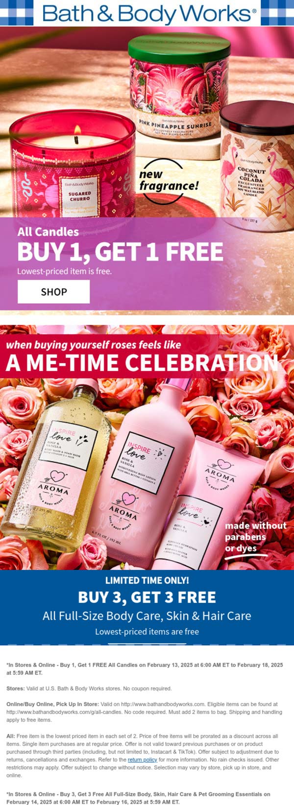 Bath & Body Works stores Coupon  Second candle free and 6-for-3 body care at Bath & Body Works, ditto online #bathbodyworks 