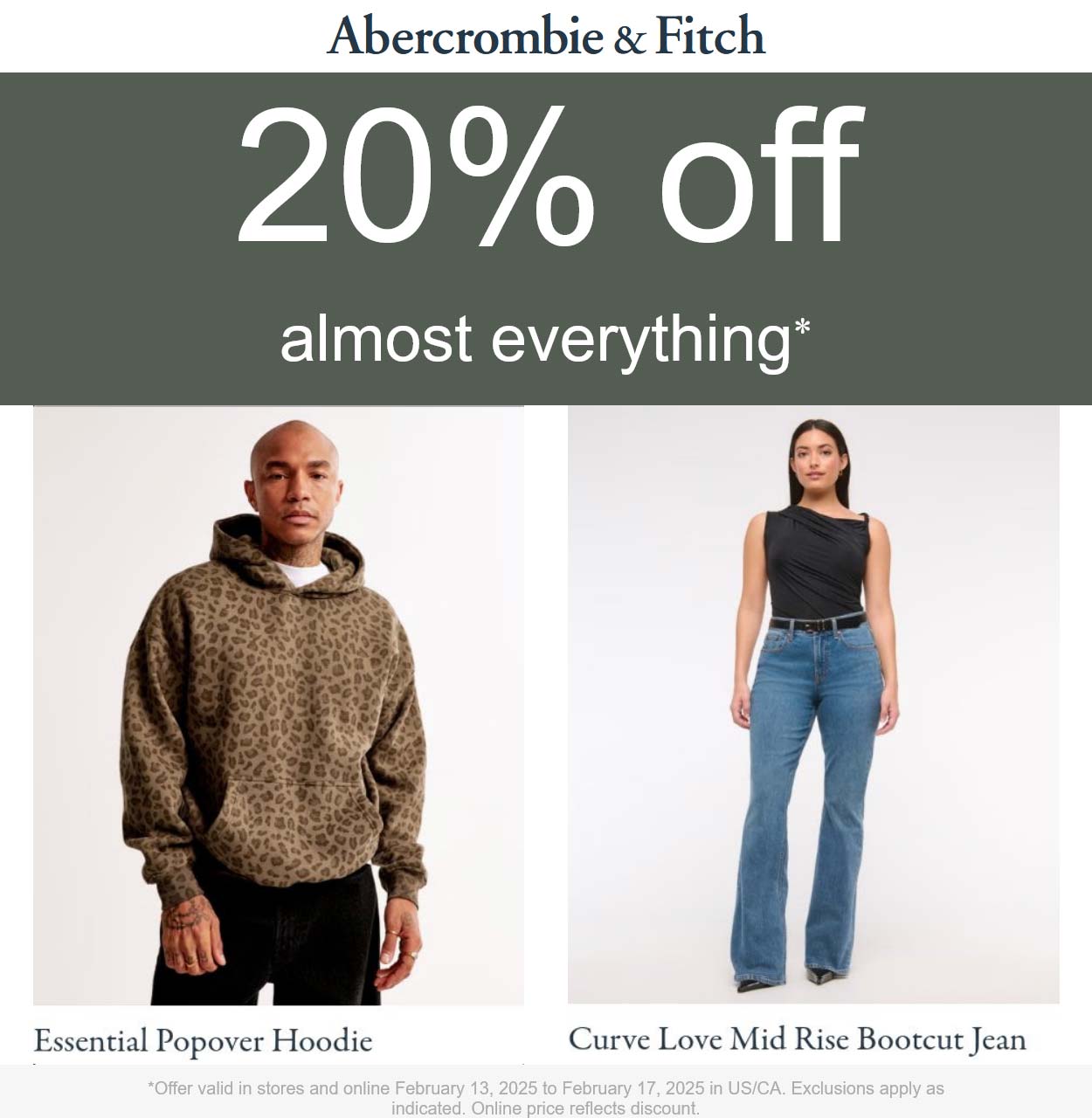 Abercrombie & Fitch stores Coupon  20% off at Abercrombie & Fitch, ditto online #abercrombiefitch 