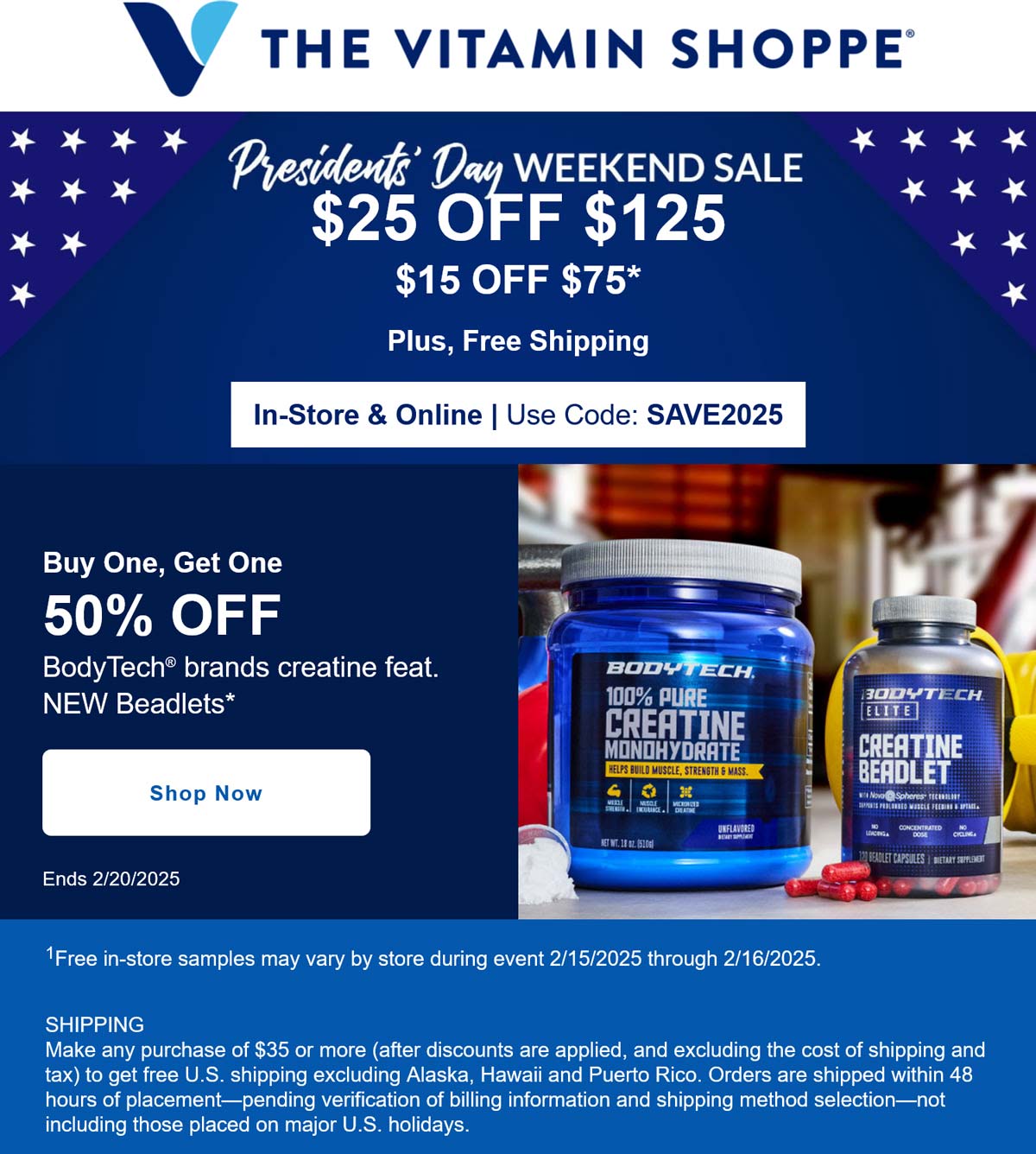 The Vitamin Shoppe stores Coupon  $15-$25 off $75+ at The Vitamin Shoppe, or online via promo code SAVE2025 #thevitaminshoppe 