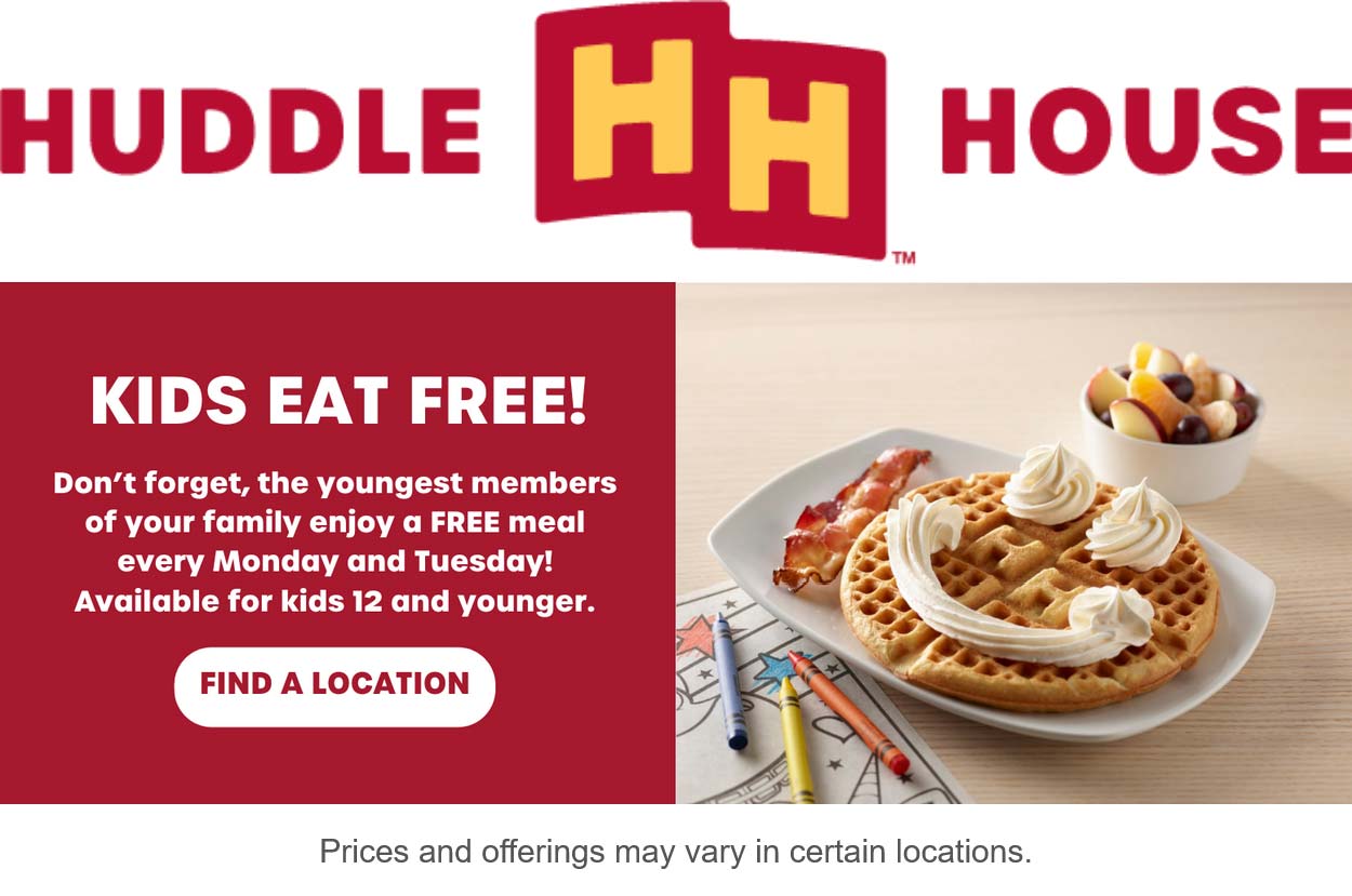 Huddle House restaurants Coupon  Kids eat free today at Huddle House restaurants #huddlehouse 