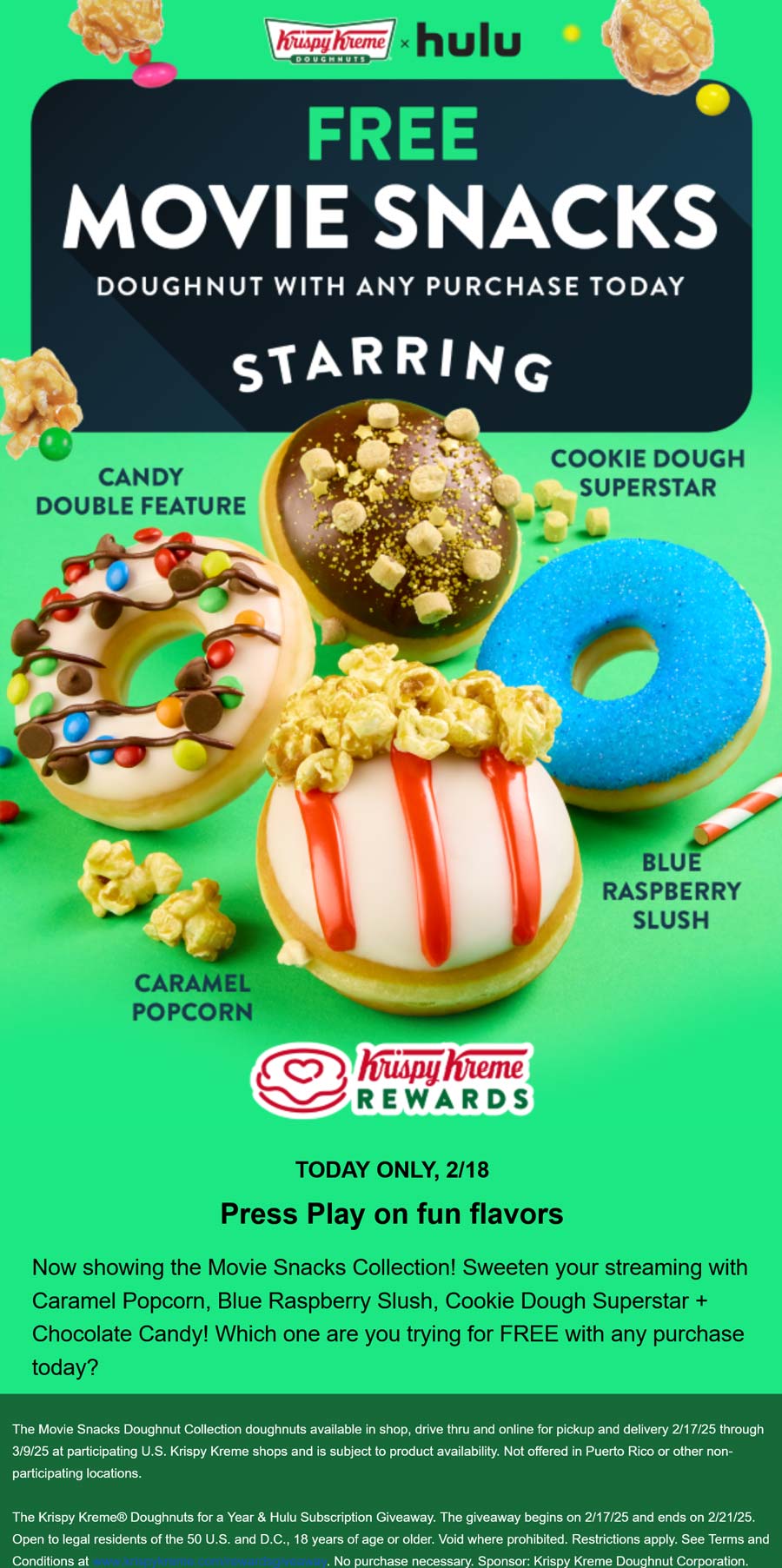 Krispy Kreme restaurants Coupon  Free movie snack doughnut with any purchase today at Krispy Kreme #krispykreme 