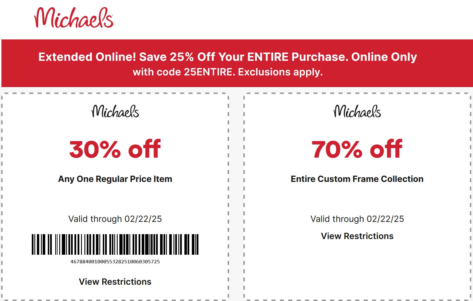 Michaels stores Coupon  30% off a single item at Michaels, or 25% everything online via promo 25ENTIRE #michaels 