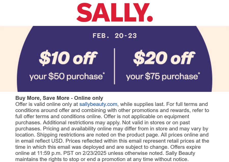 Sally beauty stores Coupon  $10-$20 off $50+ online at Sally beauty #sallybeauty 