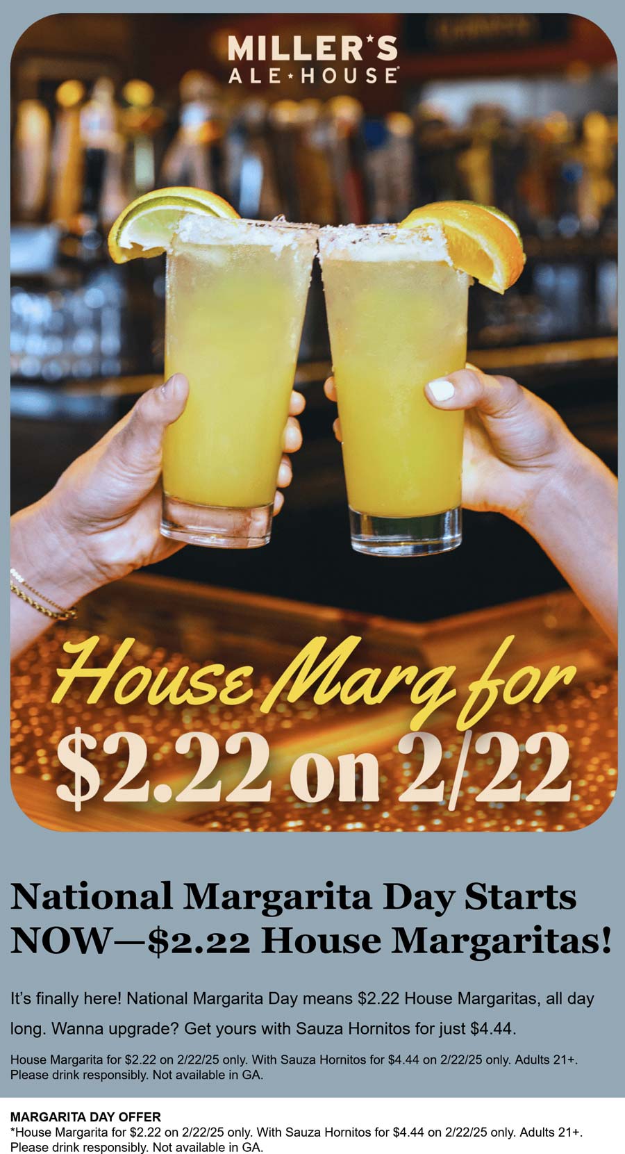 Millers Ale House restaurants Coupon  $2.22 margaritas today at Millers Ale House restaurants #millersalehouse 