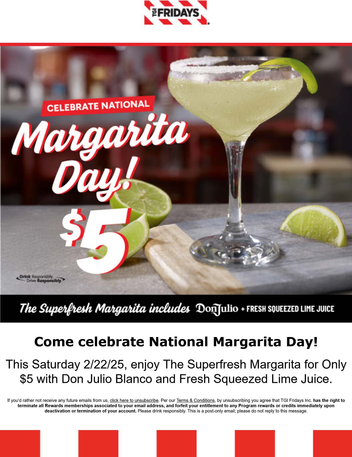 TGI Fridays restaurants Coupon  $5 margaritas today at TGI Fridays restaurants #tgifridays 