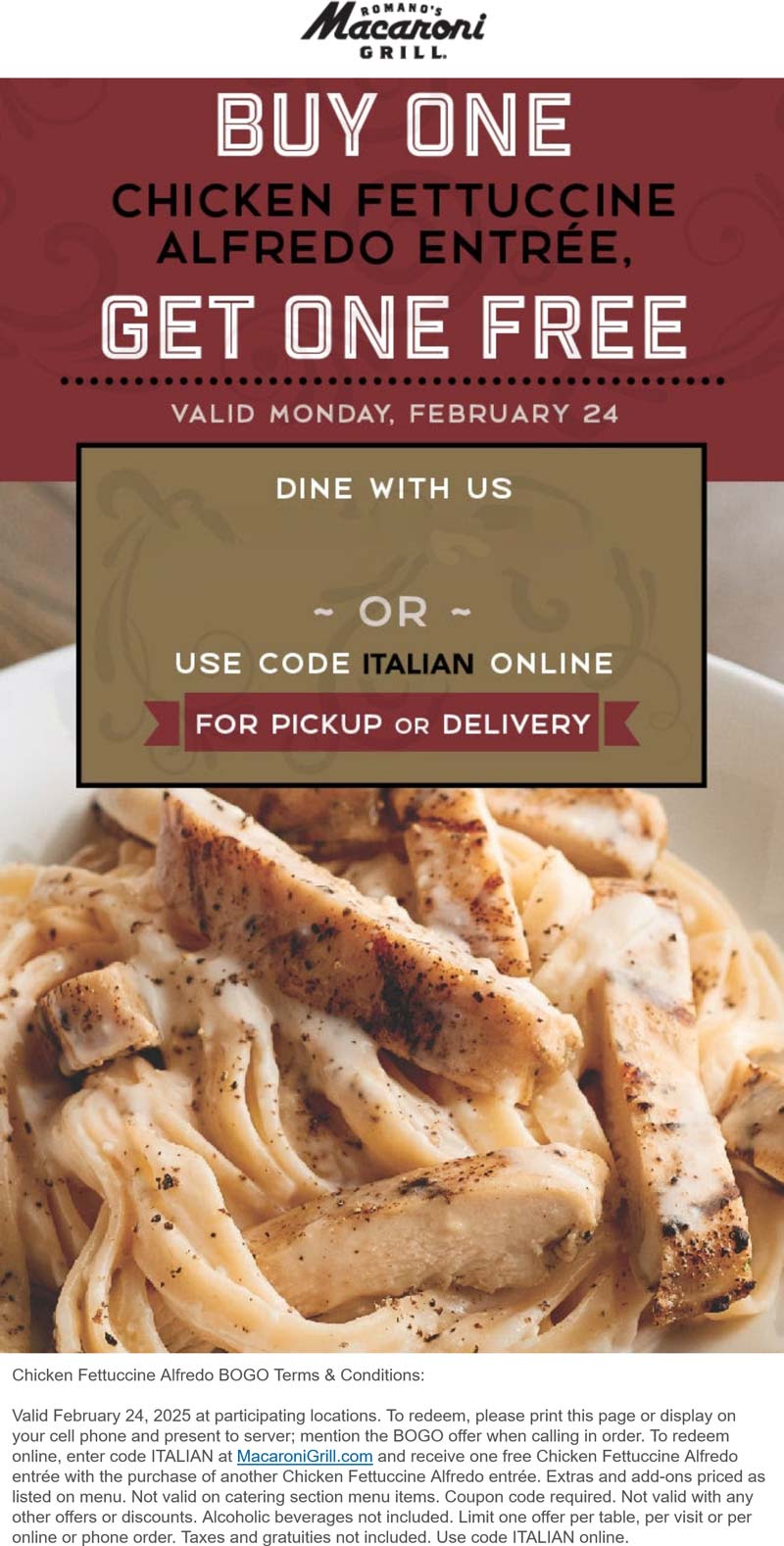 Macaroni Grill restaurants Coupon  Second fettuccine alfredo free today at Macaroni Grill restaurants #macaronigrill 