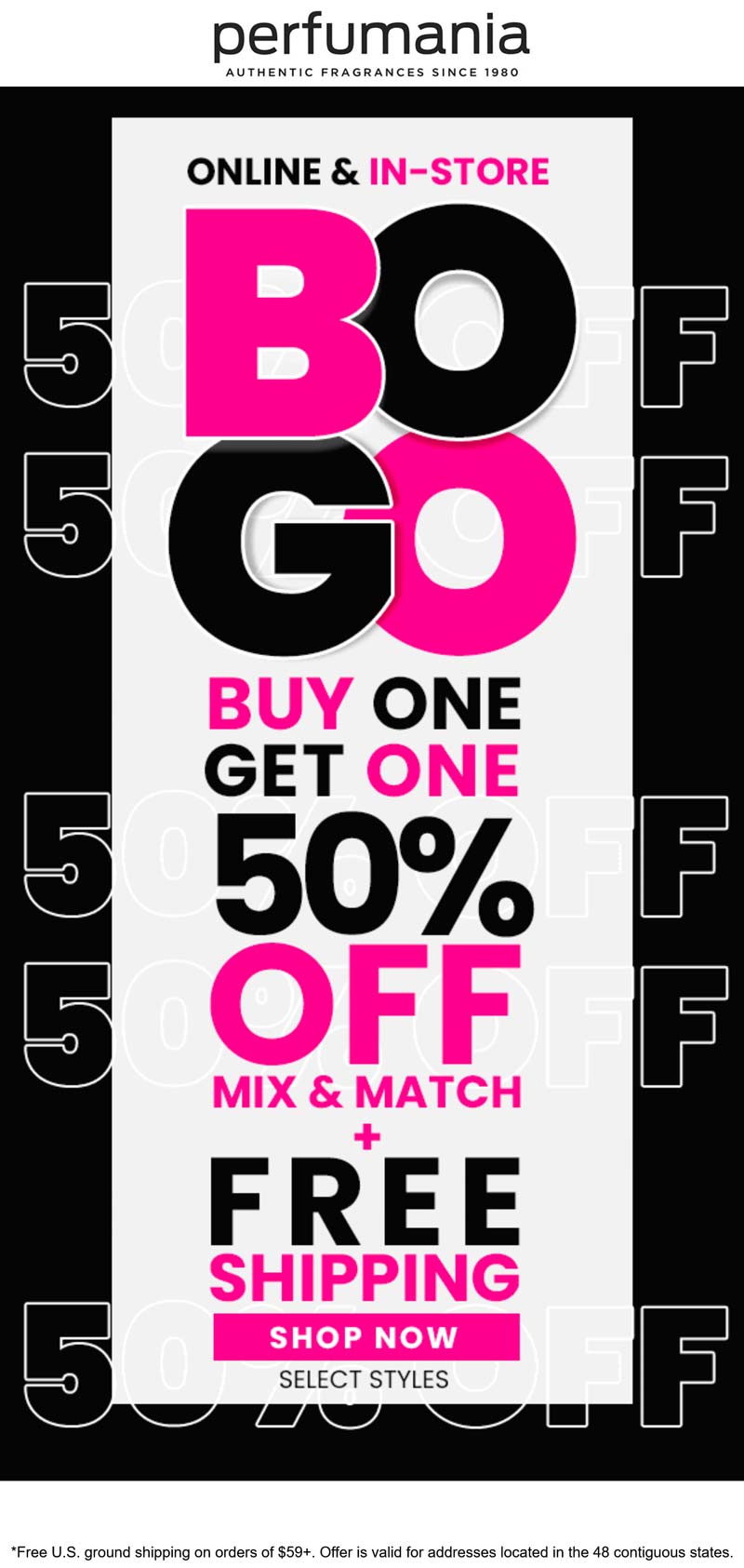 Perfumania stores Coupon  Second item 50% off at Perfumania, ditto online #perfumania 