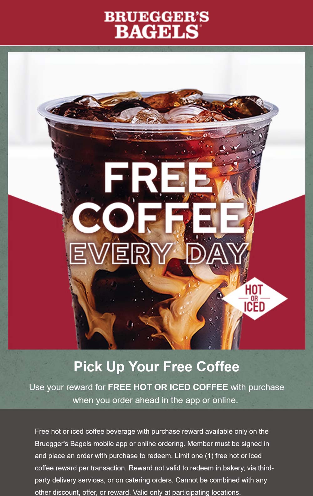 Brueggers Bagels restaurants Coupon  Free coffee with your purchase daily via login at Brueggers Bagels #brueggersbagels 