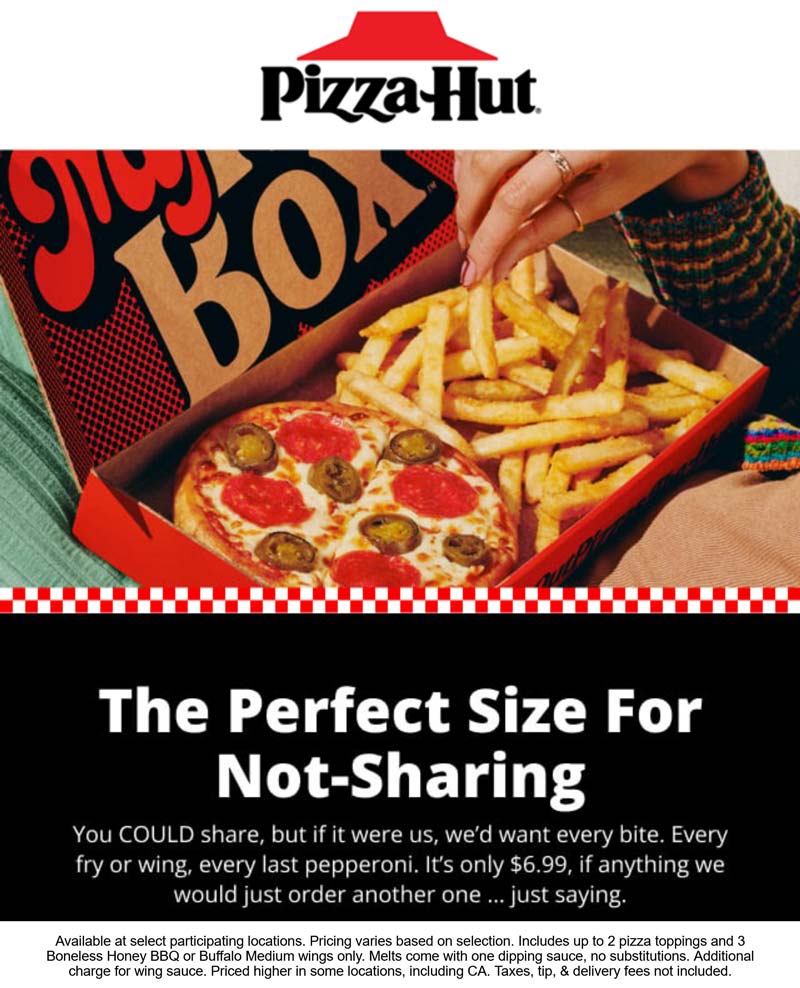 Pizza Hut restaurants Coupon  Personal pizza & wings = $7 at Pizza Hut #pizzahut 