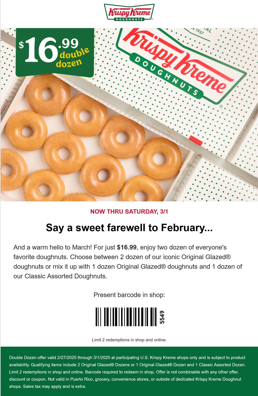 Krispy Kreme restaurants Coupon  2 dozen doughnuts = $17 at Krispy Kreme #krispykreme 