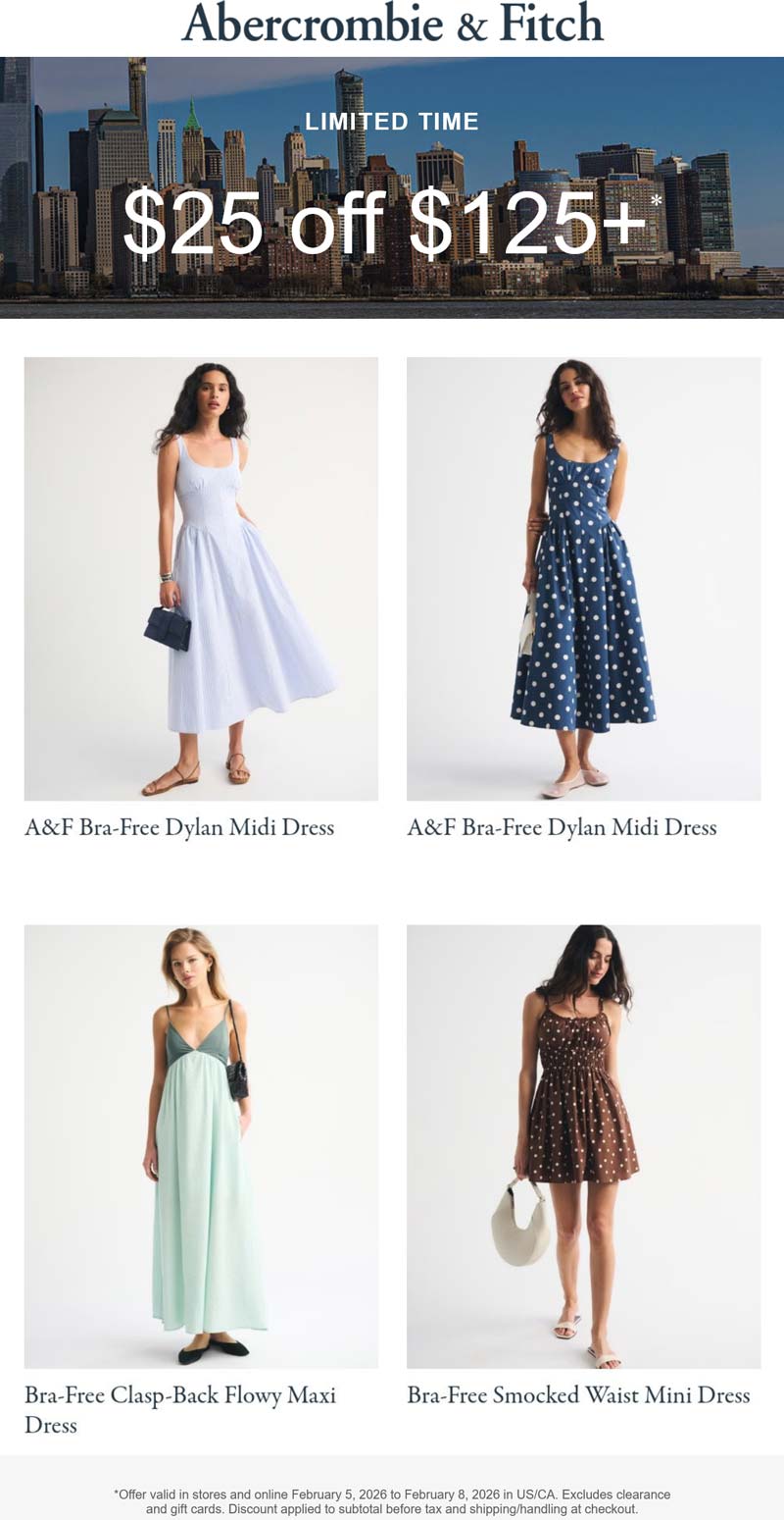 Abercrombie & Fitch stores Coupon  $25 off $125 at Abercrombie & Fitch, ditto online #abercrombiefitch 