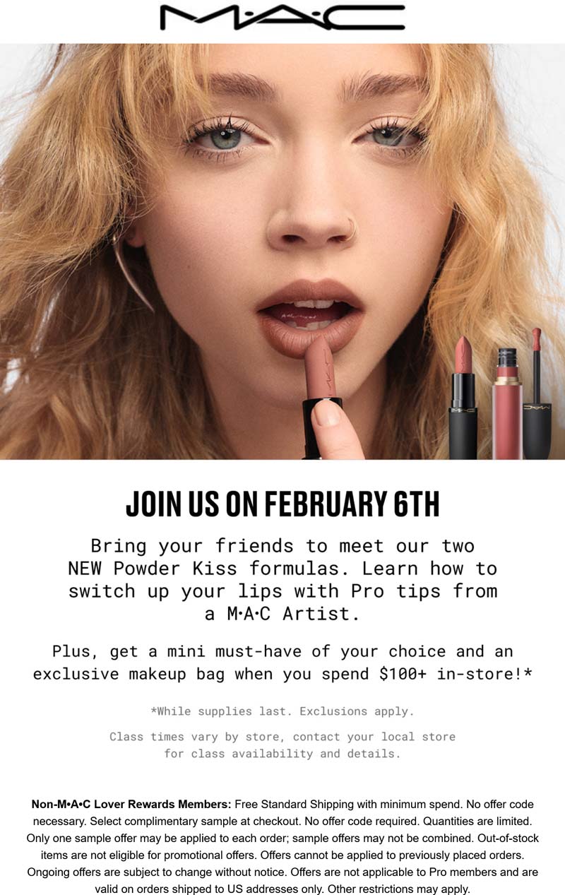 MAC Free mini & makeup bag on $100 at MAC cosmetics #mac MAC stores Coupon Free mini & makeup bag on $100 at MAC cosmetics #mac