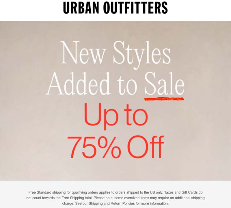 Urban Outfitters stores Coupon  75% off various sale items at Urban Outfitters #urbanoutfitters 