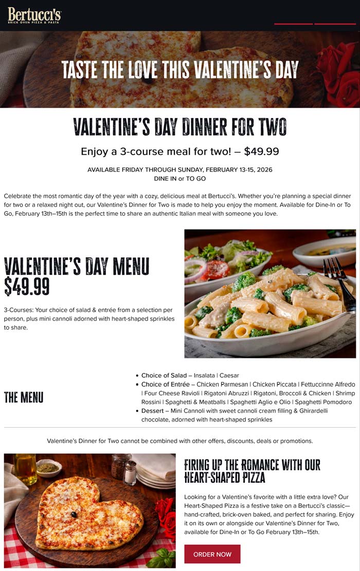 Bertuccis 3-course meal for 2 = $50 today at Bertuccis restaurants #bertuccis Bertuccis restaurants Coupon 3-course meal for 2 = $50 today at Bertuccis restaurants #bertuccis