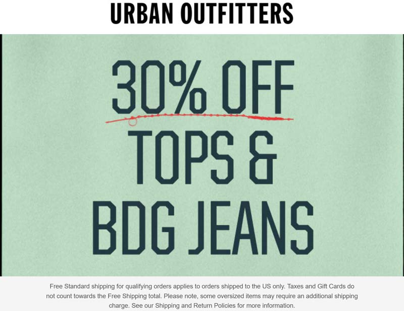 Urban Outfitters 30% off tops and BDG Jeans at Urban Outfitters #urbanoutfitters Urban Outfitters stores Coupon 30% off tops and BDG Jeans at Urban Outfitters #urbanoutfitters
