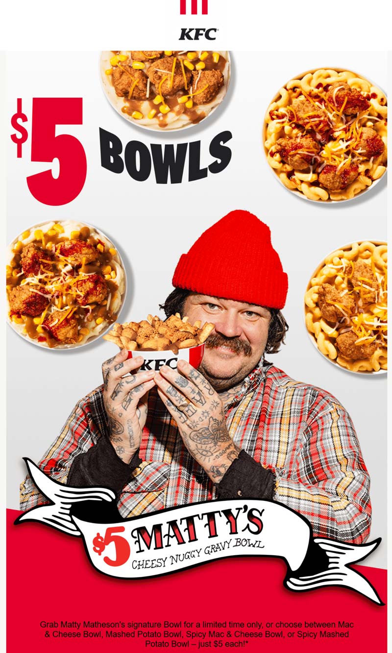 KFC restaurants Coupon  $5 chicken bowls at KFC #kfc 