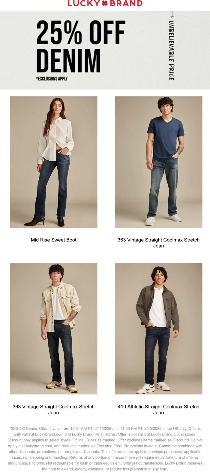 Lucky Brand stores Coupon  25% off denim at Lucky Brand, ditto online #luckybrand 