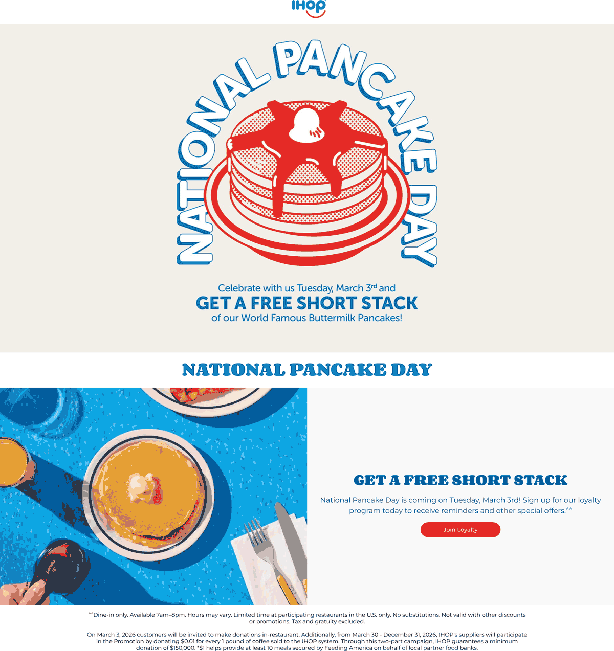 IHOP restaurants Coupon  Free short stack of pancakes the 3rd at IHOP #ihop 