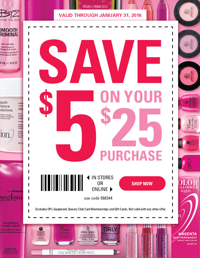 Sally Beauty Supply Coupon April 2024 $5 off $25 at Sally Beauty Supply, or online via promo code 888344