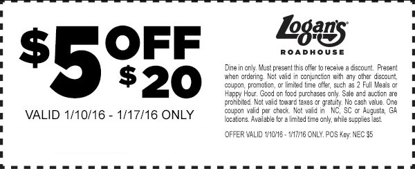 Logans Roadhouse Coupon May 2024 $5 off $20 at Logans Roadhouse restaurants
