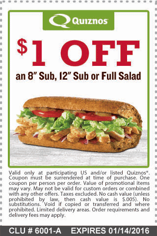 Quiznos Coupon March 2024 Shave a buck off your sub or salad from Quiznos
