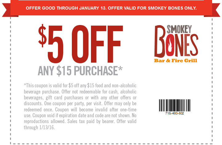 Smokey Bones coupons & promo code for [April 2024]