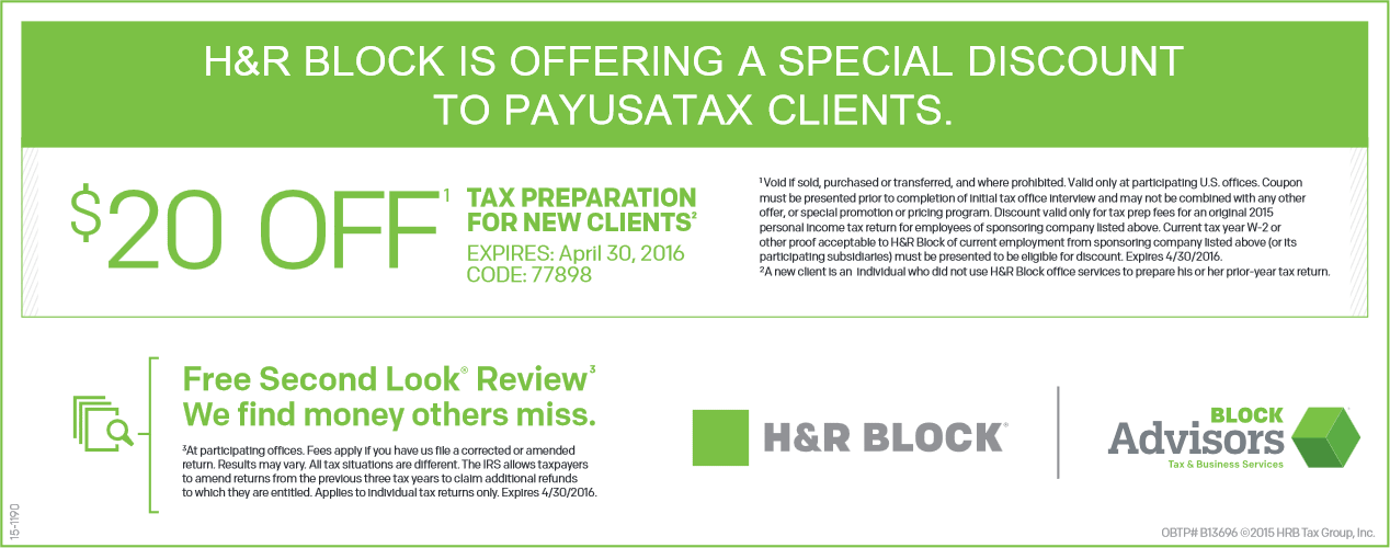 H&R Block Coupon March 2024 $20 off new tax clients at H&R Block