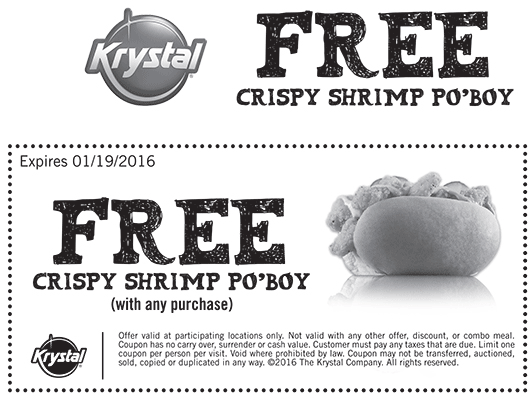 Krystal Coupon April 2024 Free shrimp po boy with any order at Krystal restaurants