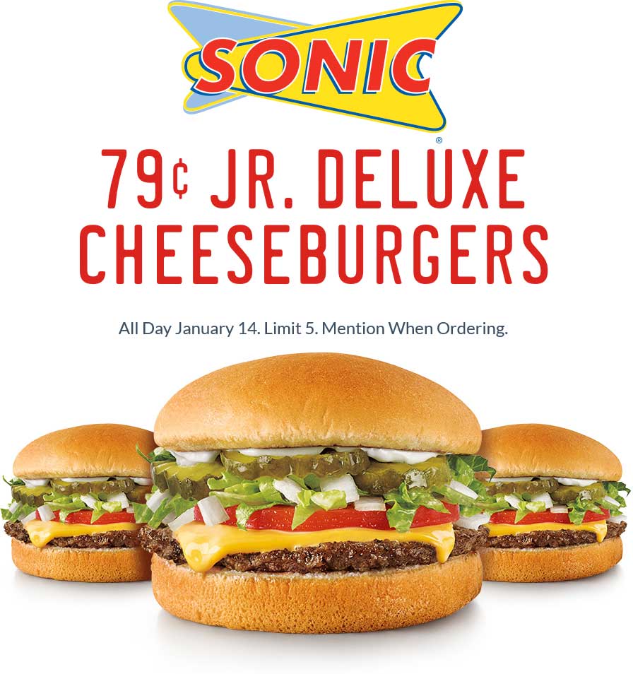 Sonic Drive-In Coupon April 2024 .79 cent cheeseburgers Thursday at Sonic Drive-In