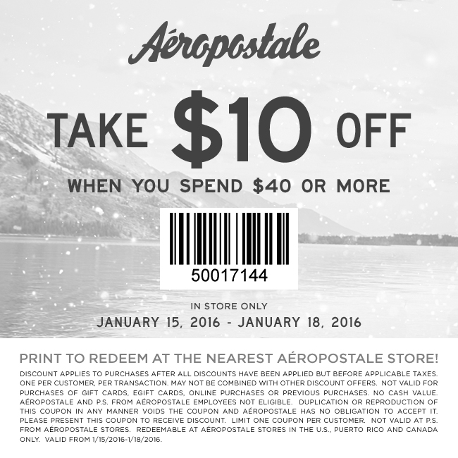 Aeropostale Coupon April 2024 $10 off $40 at Aeropostale