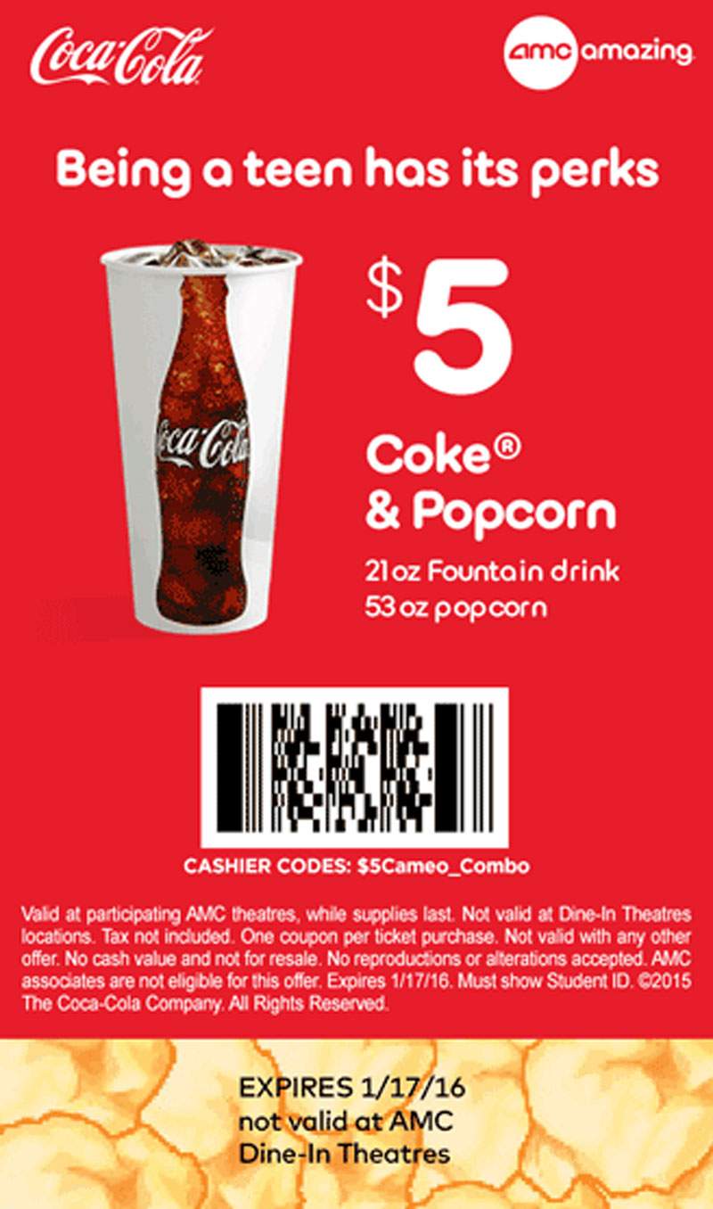 AMC Theaters Coupon April 2024 Soda + popcorn for $5 bucks at AMC Theaters